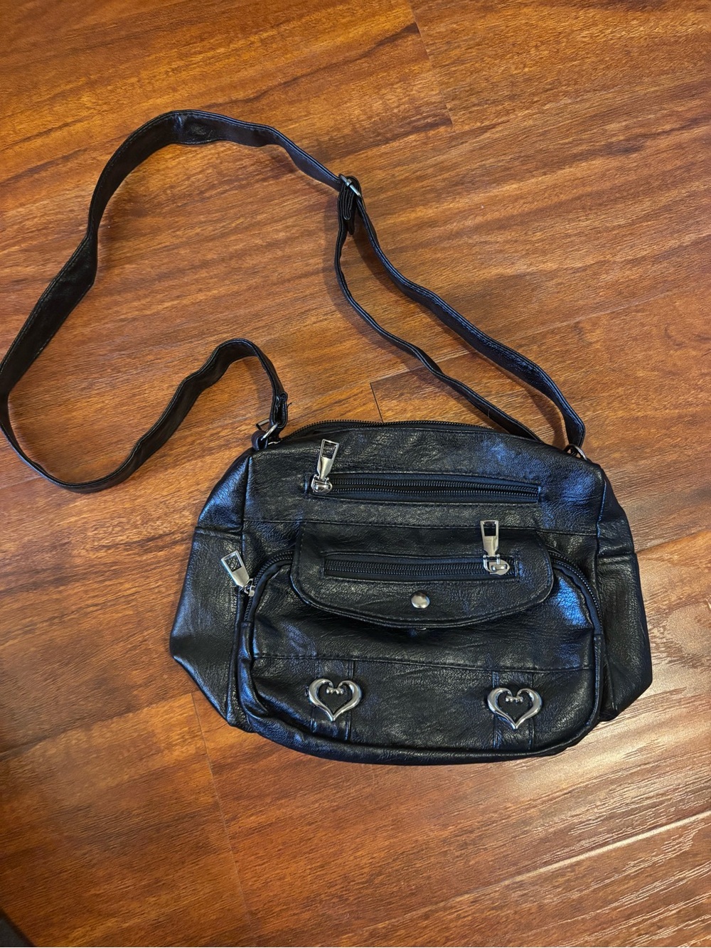 New Black purse handbag with silver heart details